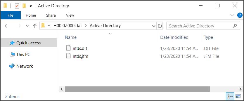 The dumped Active Directory database